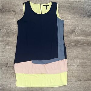 BCBGMaxAzria Asymmetrical Layered Dress - Navy, Blue, Pink, Yellow